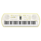 Tastiera Casio Sa-80 visuale dall'alto. Bianca e giallo limone.