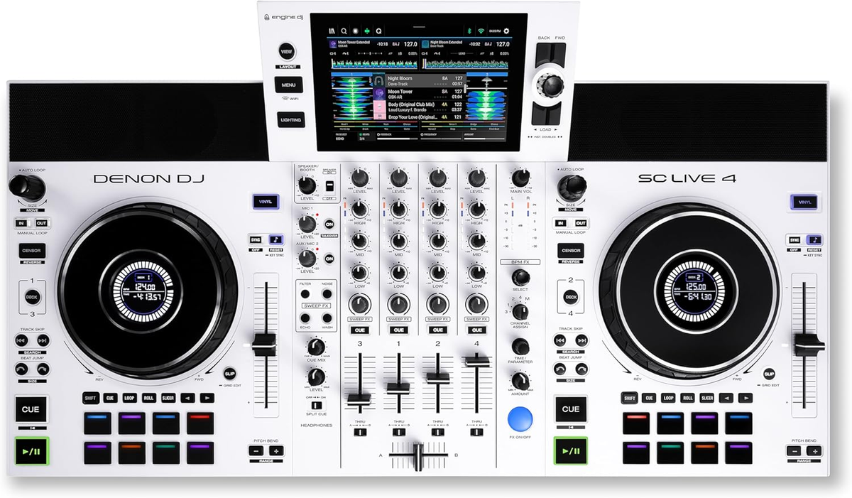 Consolle DJ SC LIVE 4 a 4 canali con display multi-touch da 7", progettata per mixaggio professionale senza computer