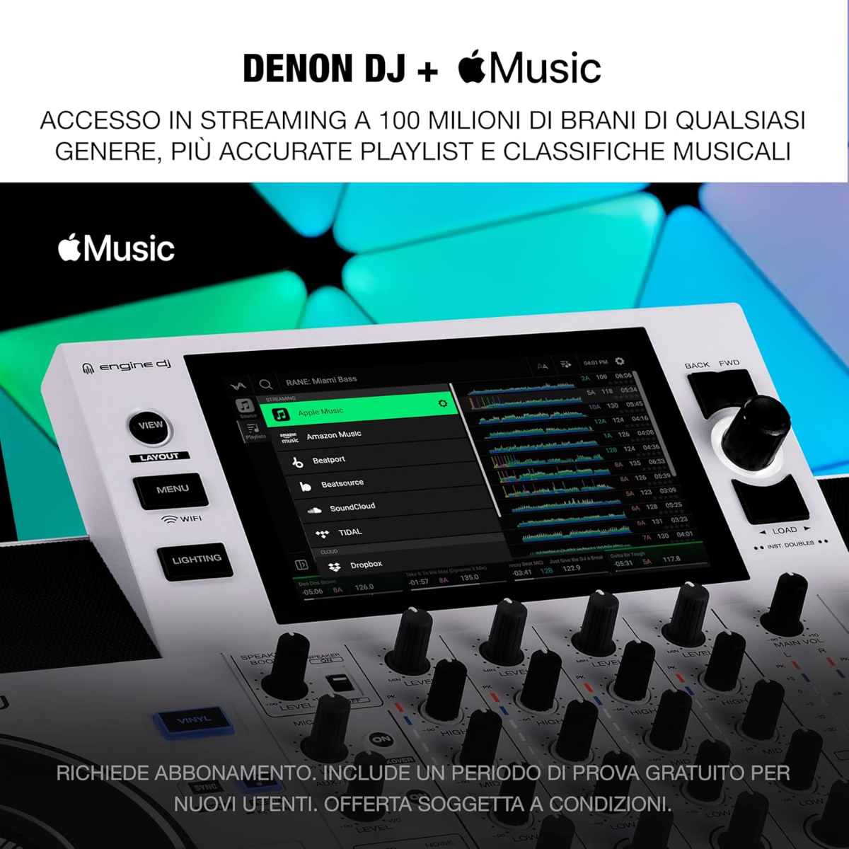 DENON DJ SC Live 4 Bianca: console DJ standalone con audio di alta qualità, Wi-Fi e lettori multimediali integrati