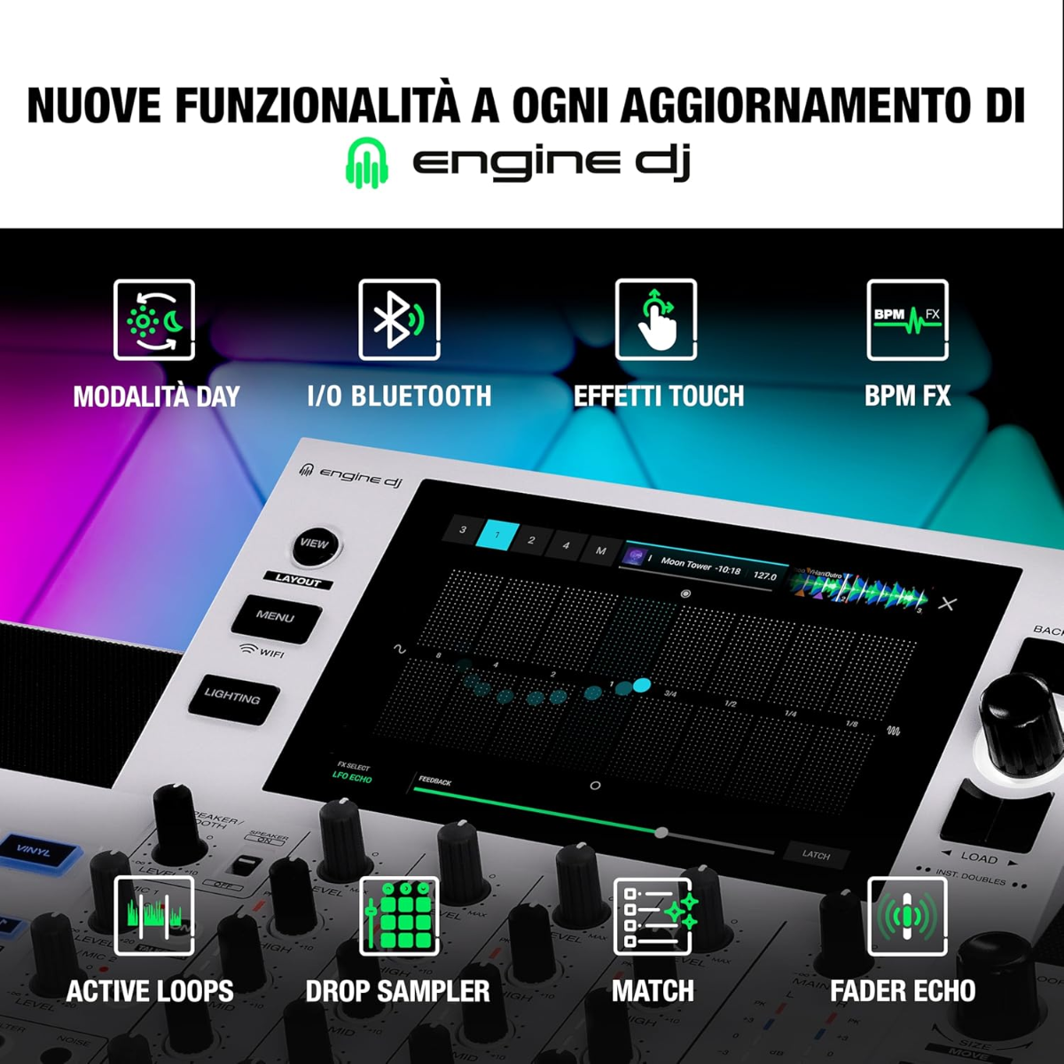 Console DJ DENON SC Live 4 Bianca, audio 24-bit, prestazioni superiori, Wi-Fi integrato e lettori USB/SD per DJ professionisti