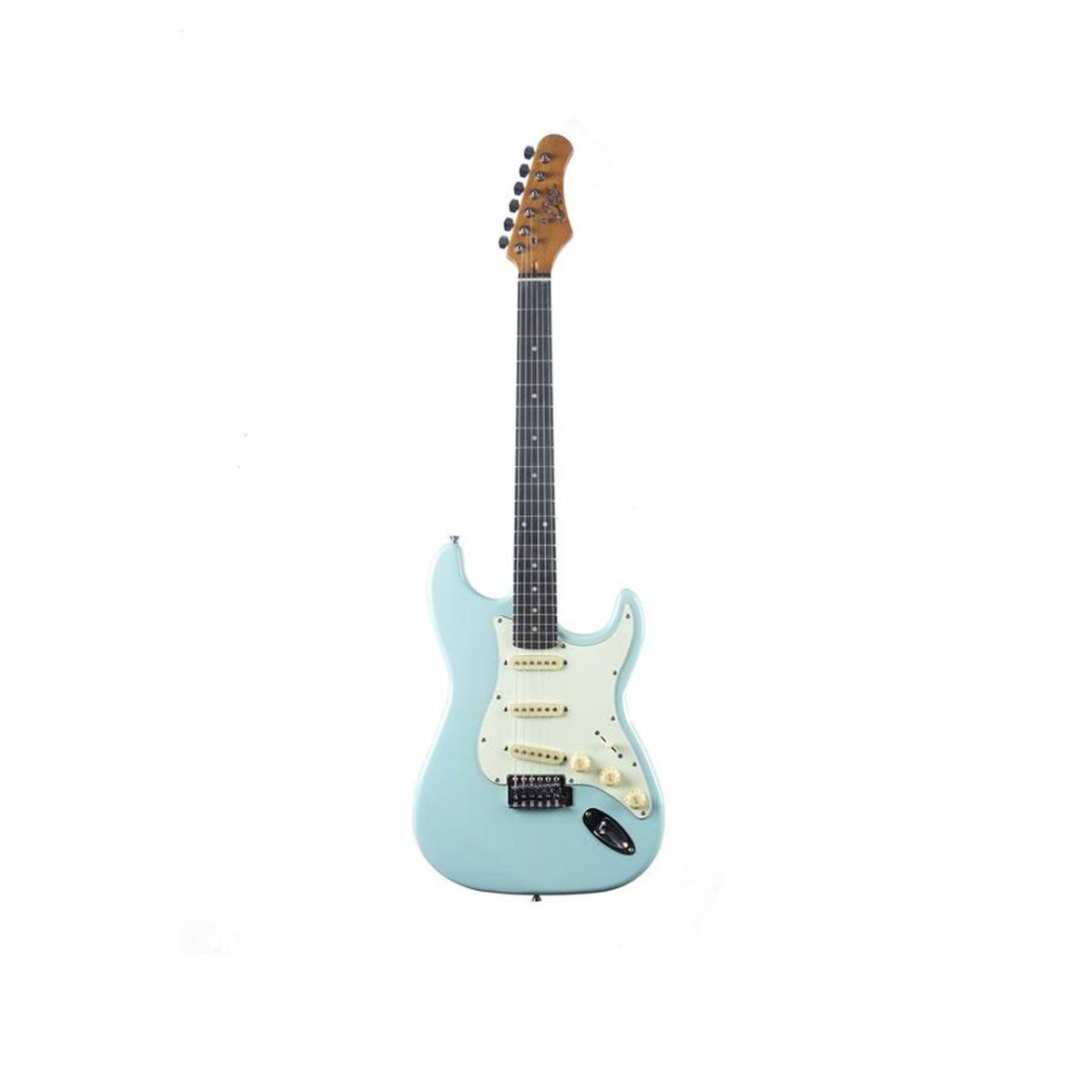 Chitarra elettrica Eko ST-300 Daphne Blue, stile Strat, corpo in pioppo, manico in acero, tre pickup single-coil