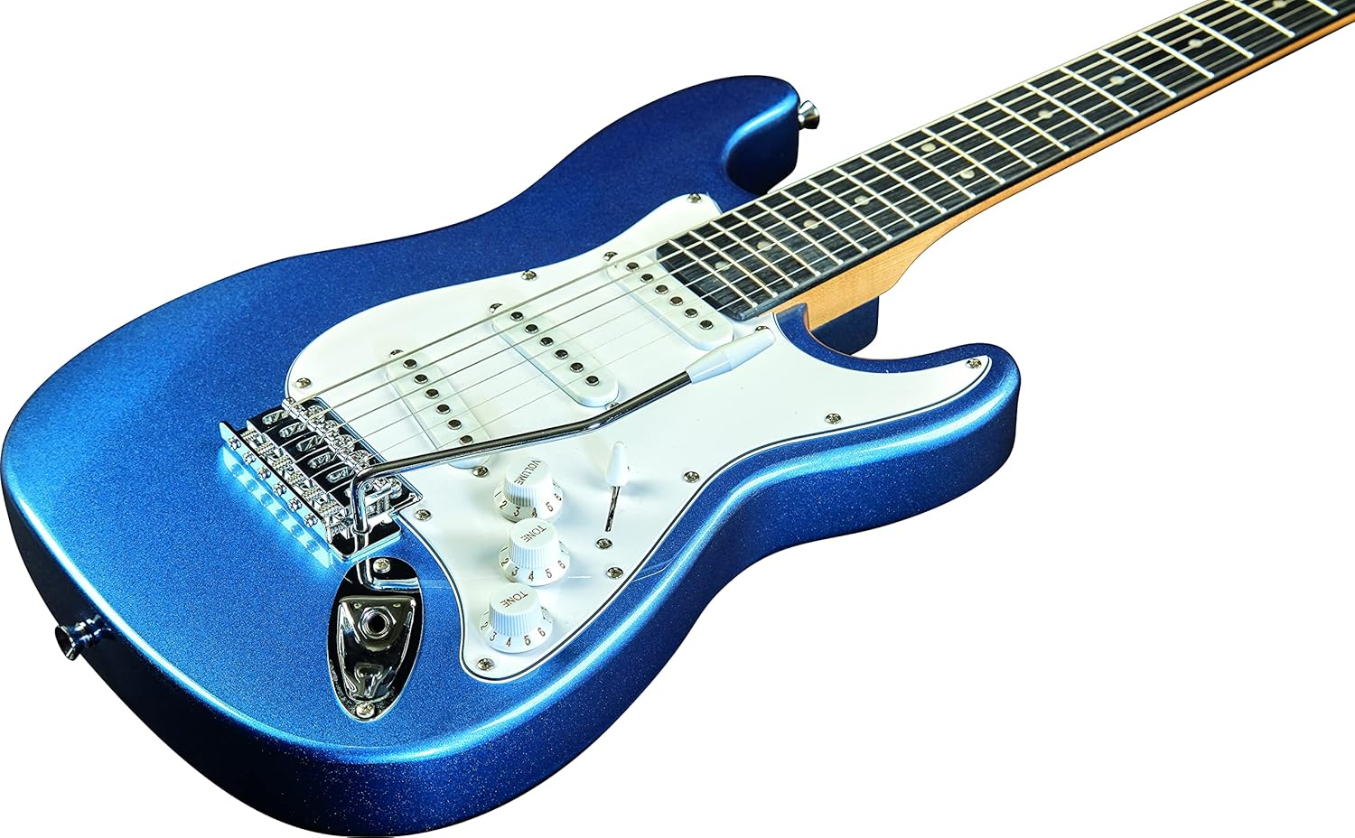 Chitarra elettrica Eko ST-100 3/4 blu metallico, con tre pickup single coil, manico in acero, ideale per giovani musicisti