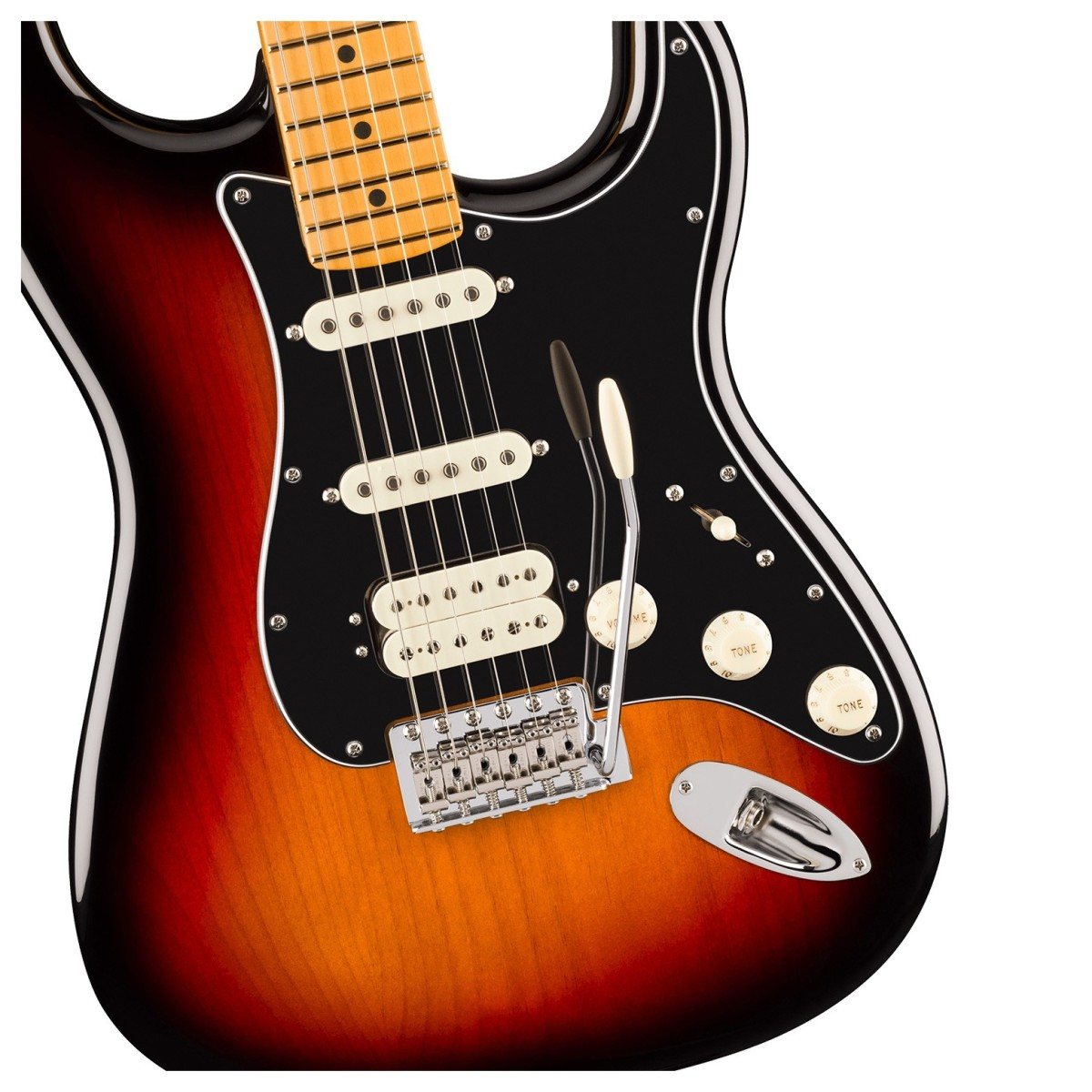 Fender American Professional Stratocaster HSS 3-Color Sunburst, chitarra con corpo in ontano e manico in acero, design classico