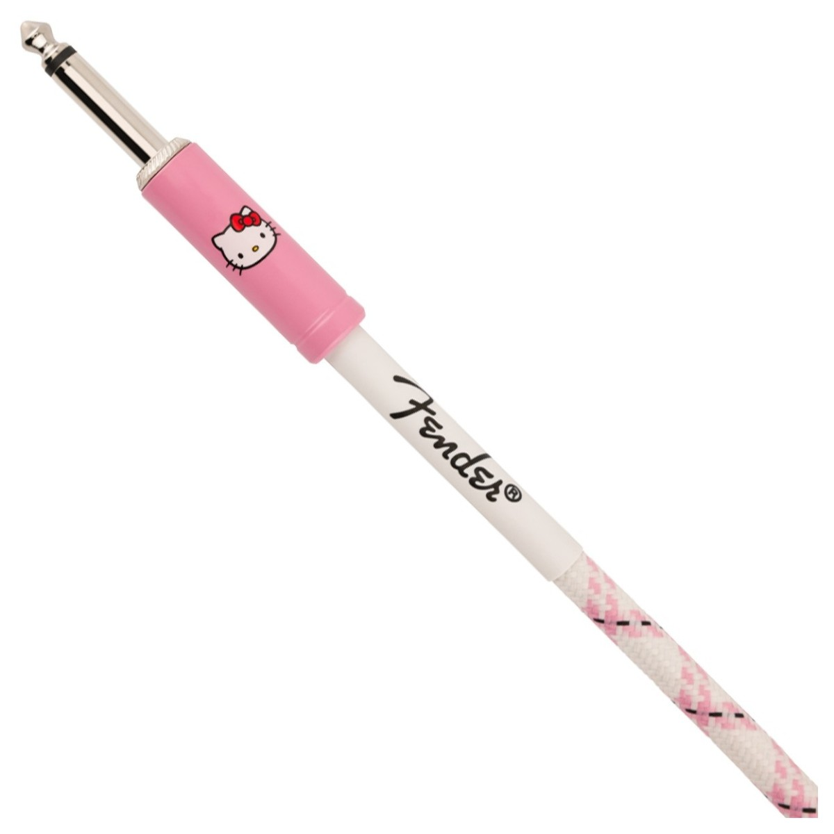 Cavo Fender x Hello Kitty 3m, guaina intrecciata rosa/bianca, con connettori nichelati per una lunga durata e suono ottimale