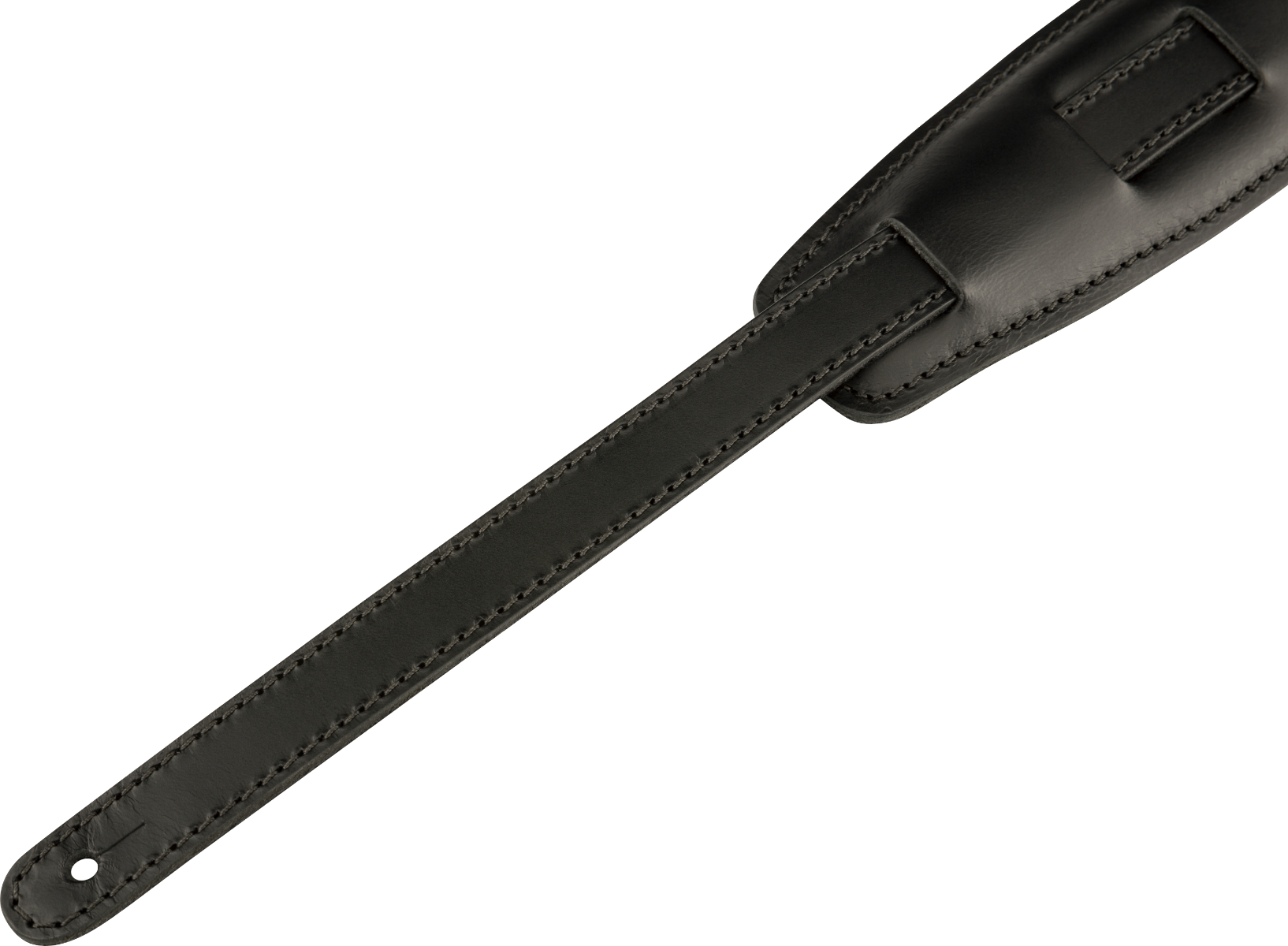 Tracolla in pelle nera per chitarra, con design vintage, morbida imbottitura e fermo metallico in ottone per sicurezza