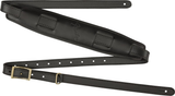 Fender Mustang Saddle Strap Black Tracolla per Chitarra  in pelle nera, con design vintage, morbida imbottitura e fermo metallico in ottone per sicurezza
