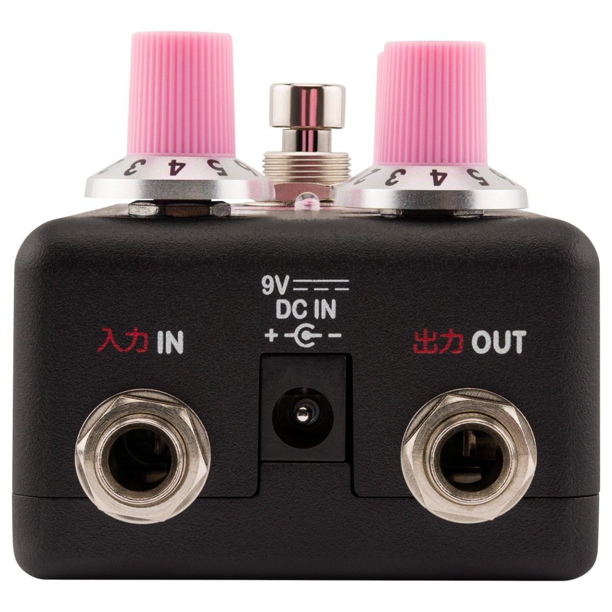 Pedale fuzz nero Fender x Hello Kitty, retro con entrata alimentazione ingressi e uscite jack