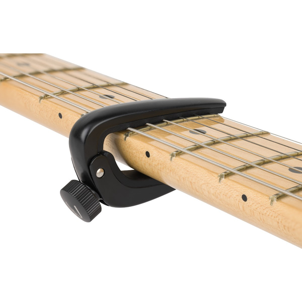 Capotasto Fender Player, per chitarre elettriche, nero, in lega di zinco, con regolazione della tensione e gomma anti-riflesso 