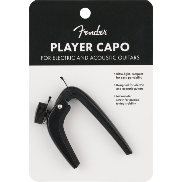 Capotasto Fender Player, nero, per chitarre acustiche e elettriche, con manopola micrometrica e gomma per una presa sicura
