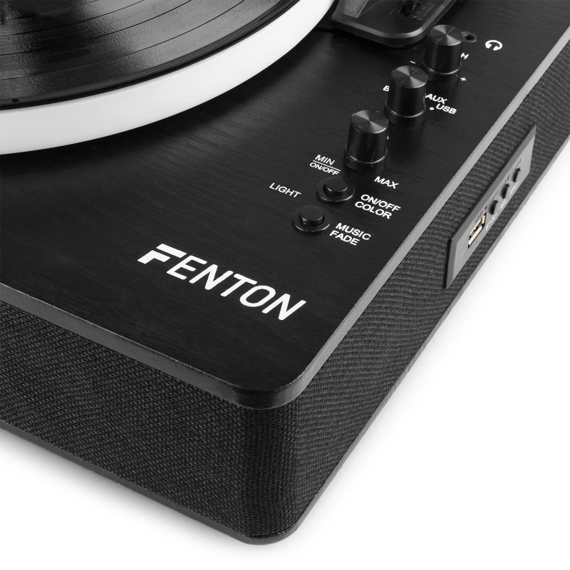 Giradischi Fenton RP162LED con luci LED, riproduzione di dischi a diverse velocità e connessione Bluetooth, logo fenton
