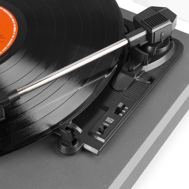 Giradischi Fenton RP165, colore grigio, con altoparlanti stereo e supporto per vinile e streaming Bluetooth