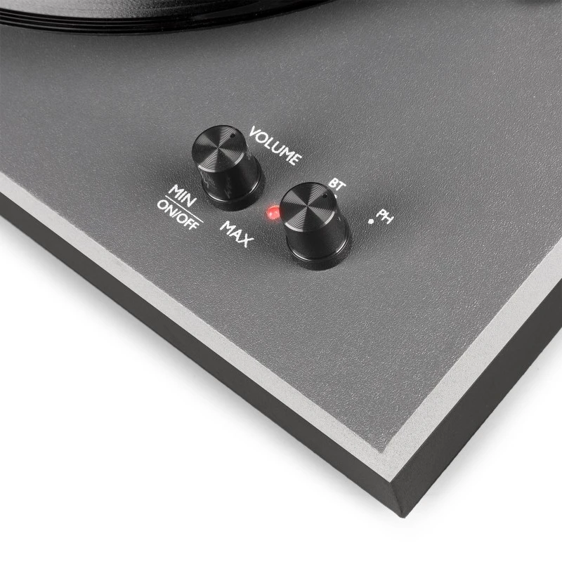 Giradischi Fenton RP165, colore grigio, con altoparlanti stereo e supporto per vinile e streaming Bluetooth