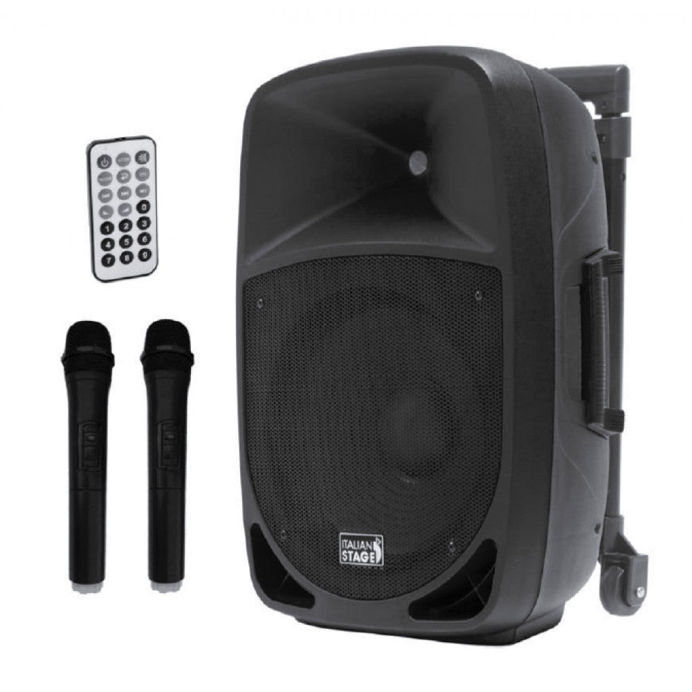 Italin Stage FR15AWV2 Cassa attiva Portatile Multifunzione con Microfoni USB e Bluetooth