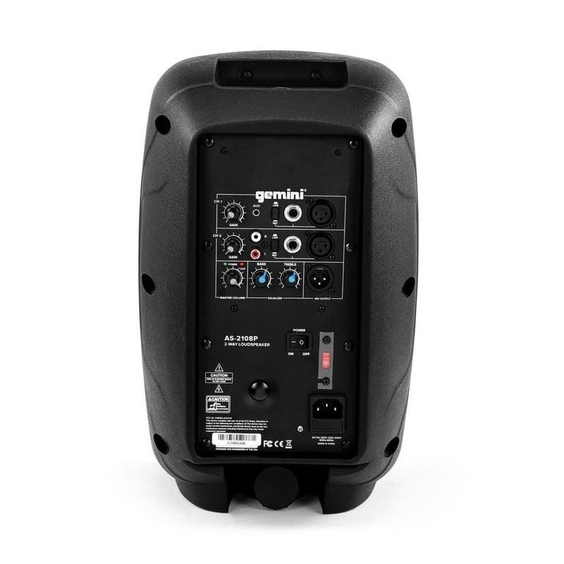 Altoparlante Gemini AS-2108P, leggero e potente, woofer da 8", suono bilanciato, ingressi XLR, RCA e AUX per versatilità