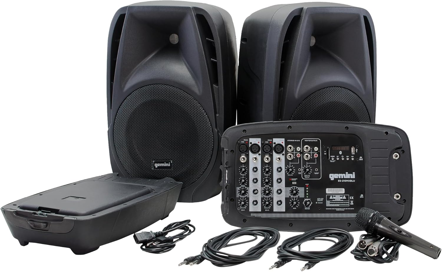 Sistema amplificato portatile PA ES-210MXBLU, 150W, con lettore MP3, mixer, microfono e maniglie per un facile trasporto