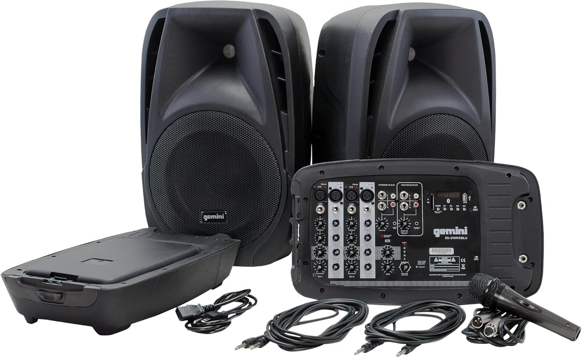 Sistema amplificato portatile PA ES-210MXBLU, 150W, con lettore MP3, mixer, microfono e maniglie per un facile trasporto