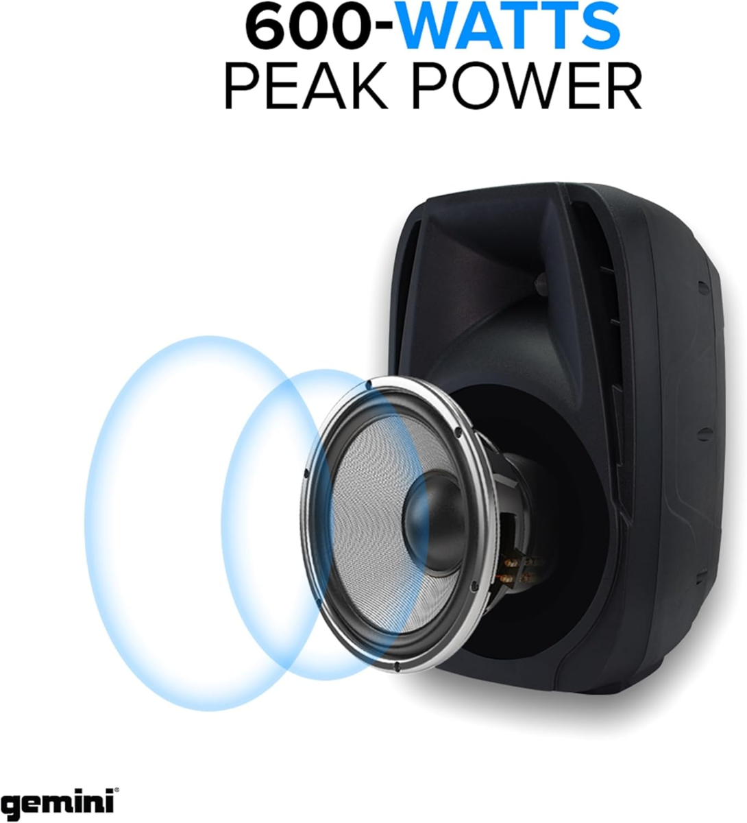 Sistema audio compatto con 2 altoparlanti, mixer 8 canali e controlli per bassi, alti, effetti e volume