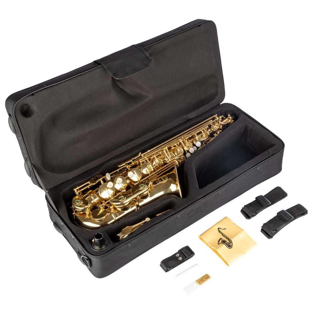 Custodia per sax contralto Grassi SAL700 in ottone laccato, con estensione Sib grave - Fa# alto e accessori inclusi