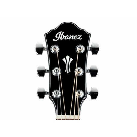 AEG50L di Ibanez, chitarra acustica elettrificata mancina, finitura nera, con preamp intuitivo e piroli del ponte Ibanez Advantage