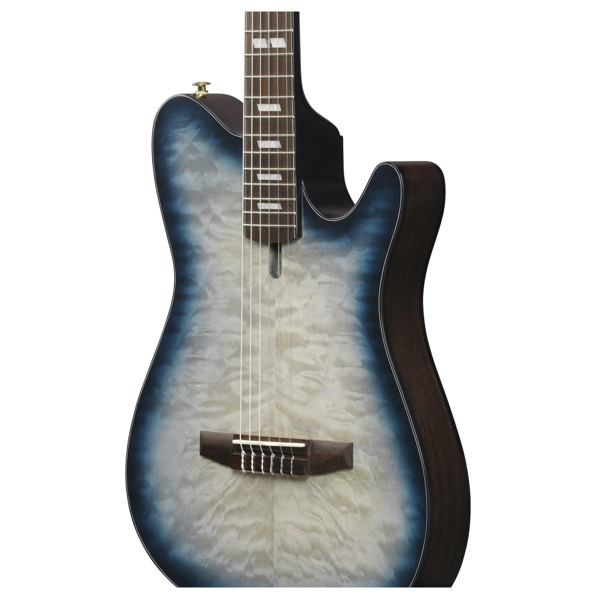 Chitarra semiacustica Ibanez FRH20QMN blu cosmo, con corpo in sapele e top in acero marezzato, per suono equilibrato