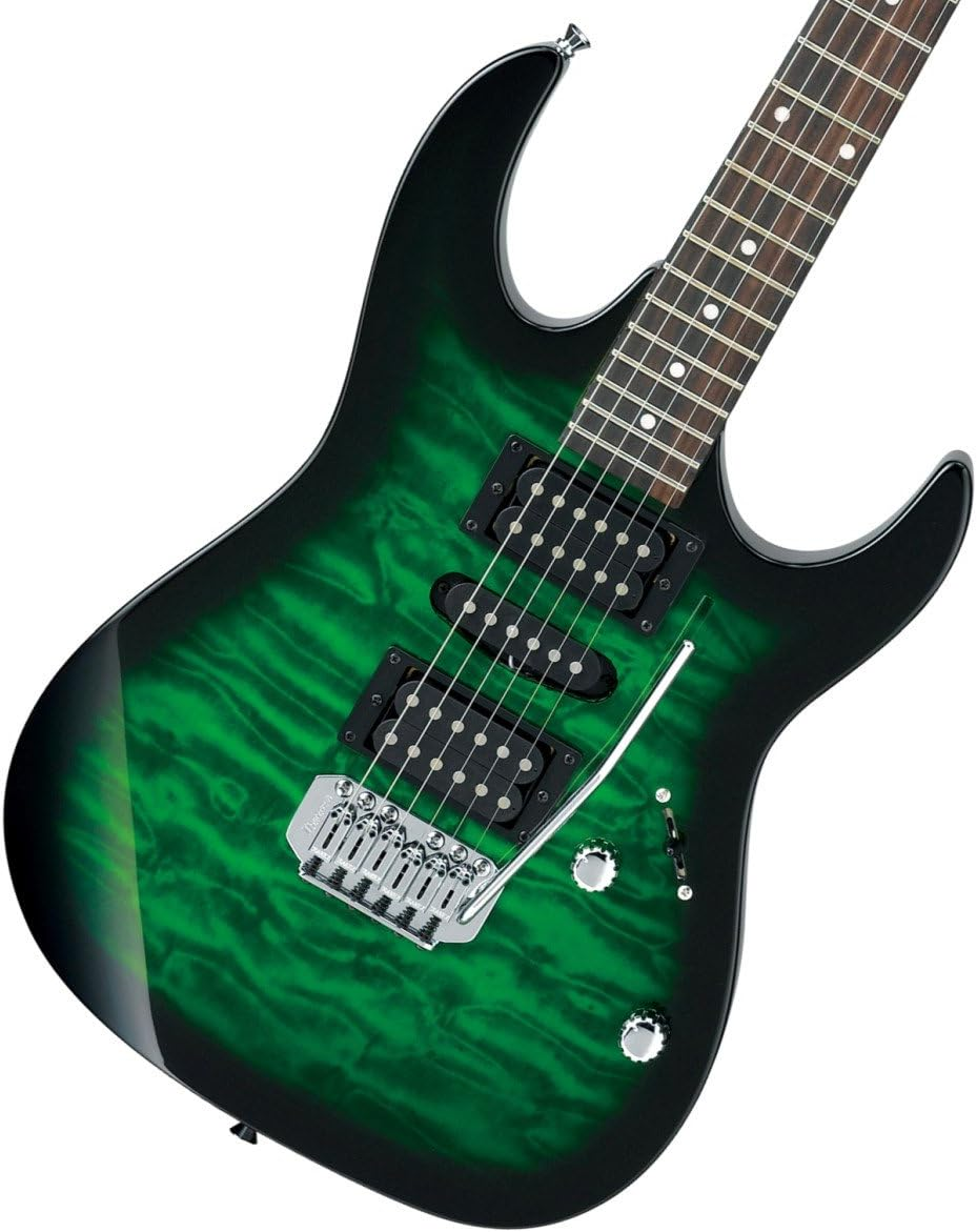 IBANEZ GIO GRX70QA TEB Transparent Emerald Burst Chitarra Elettrica potenziometro battipenna uscita jack ponte e sellette corpo body pickup perno pulsante cinghia