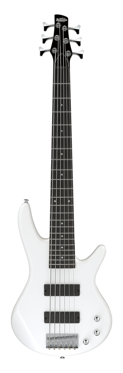 Basso elettrico Ibanez GSR186-PW a 6 corde, finitura Pearl White, corpo in okoume, manico in acero, pickup Dynamix H