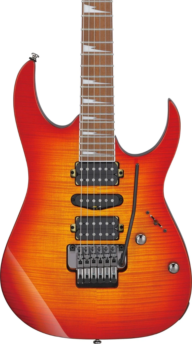 Ibanez RG470DXFM-CS, chitarra elettrica con tastiera in jatoba, tasti jumbo e ponte Edge-Zero II, finitura Cherry Sunburst