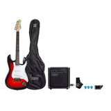 Set chitarra elettrica Oqan con custodia, cavo, plettro, tracolla, accordatore e amplificatore da 10 watt incluso