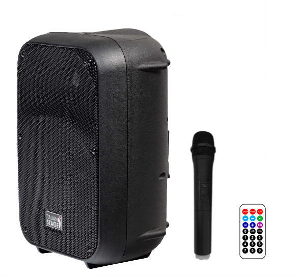 Italian Stage FRX08AW Cassa attiva multifunzione portatile con radiomicrofono, USB e Bluetooth
