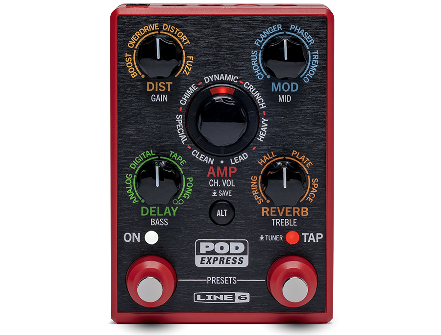 Pedale per chitarra POD Express con 7 amplificatori, 17 effetti e interfaccia audio USB, compatto e portatile