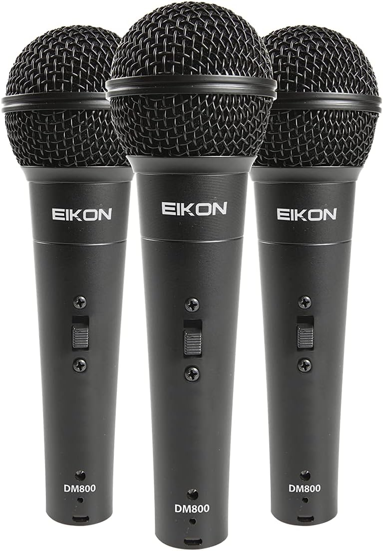 Kit di 3 microfoni cardioidi DM800 con custodia rigida, progettati per applicazioni live e studio, risposta in frequenza ampia