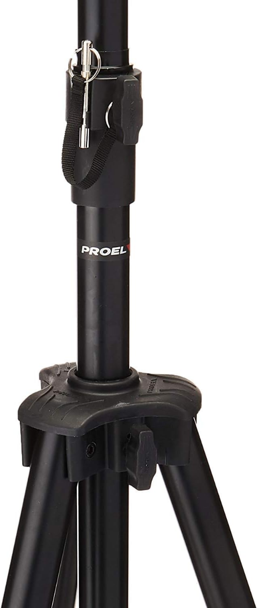 Supporto in alluminio per casse acustiche, altezza variabile, bloccaggio a vite, portata 35 kg, colore nero opaco
