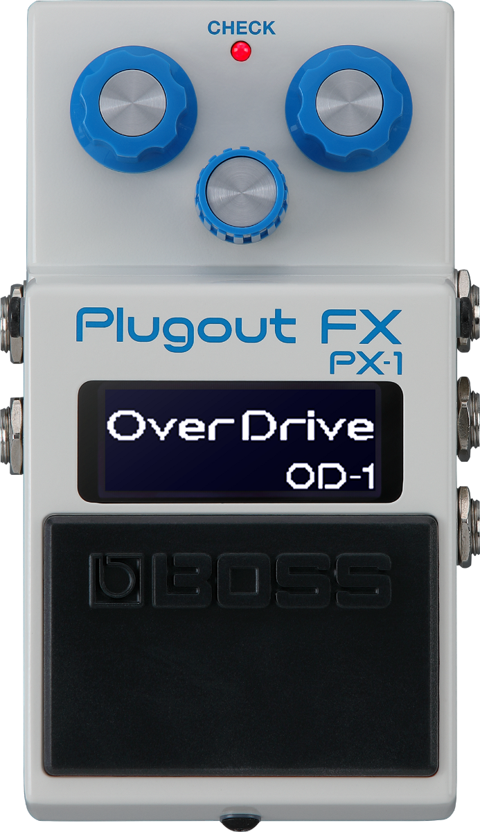 PX-1 Plugout FX: piattaforma hardware che emula pedali BOSS, con input/output stereo e opzioni di controllo avanzate