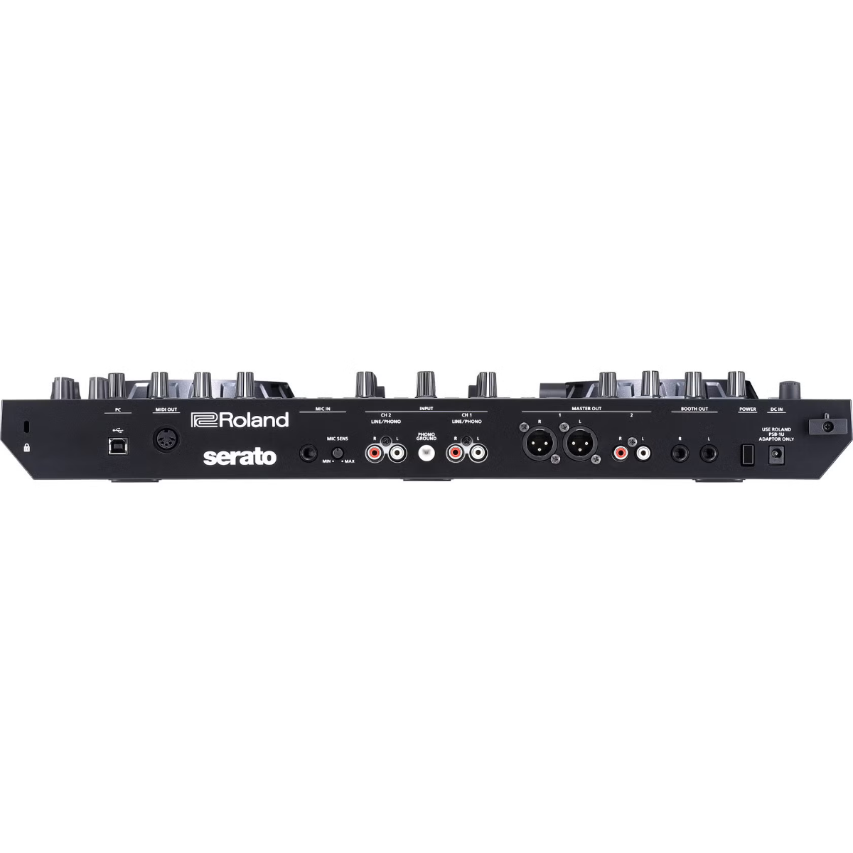 Connessioni xlr rca usb Controller DJ Roland DJ-505 a due canali e quattro deck per Serato DJ, con drum machine TR integrate e funzioni avanzate