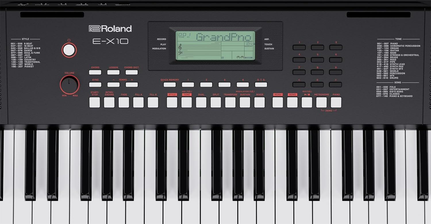 Tastiera Roland E-X10 portatile a 61 note, con suoni di alta qualità, altoparlanti stereo e funzioni di registrazione