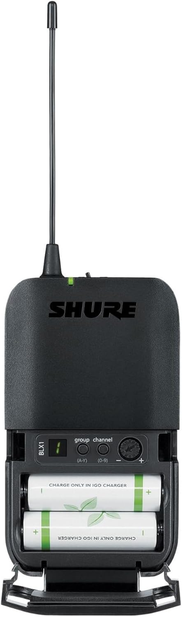 Sistema wireless Shure BLX14E/P31 con microfono ad archetto, trasmettitore e ricevitore, portata operativa di 100 m