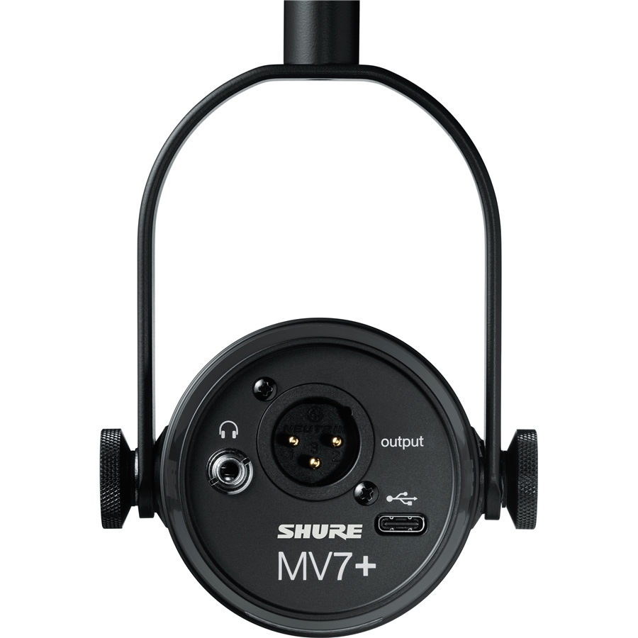 Microfono Shure MV7+ nero, con pannello touch LED, uscite jack xlr usb type-c
