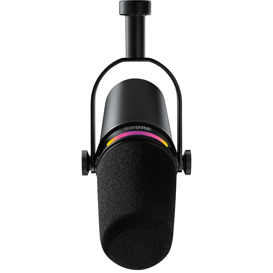 Microfono Shure MV7+ nero, dinamico e cardioide, con uscite USB-C e XLR, ideale per podcast e streaming di alta qualità vista frontale