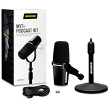 Kit Shure MV7+: microfono dinamico nero, supporto da tavolo e cavo USB-C da 3 metri, ideale per podcaster e content creator