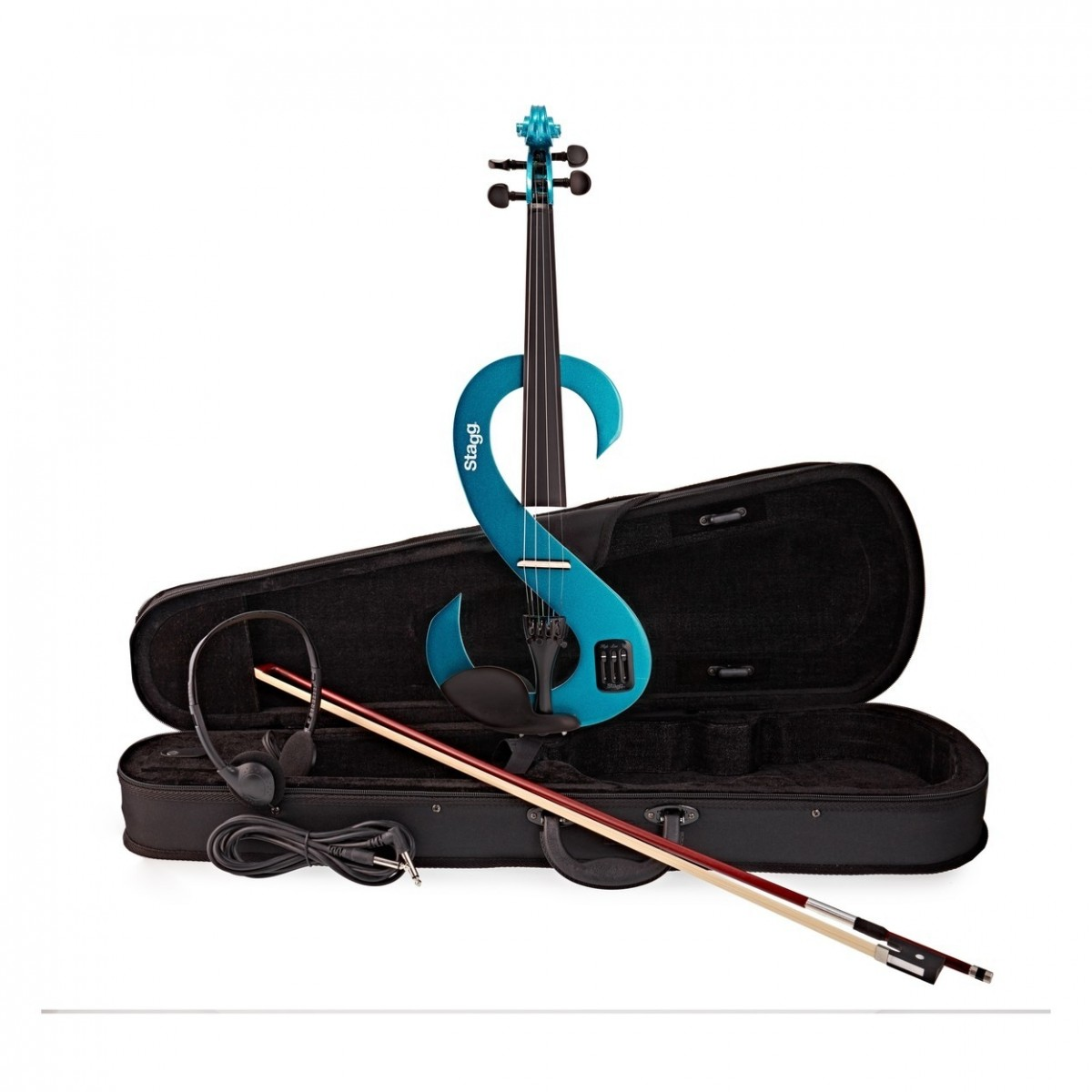  Violino Stagg EVN 4/4 MBK blu metallizzato con corpo in acero, tastiera in ebano e accessori inclusi come archetto e cuffie