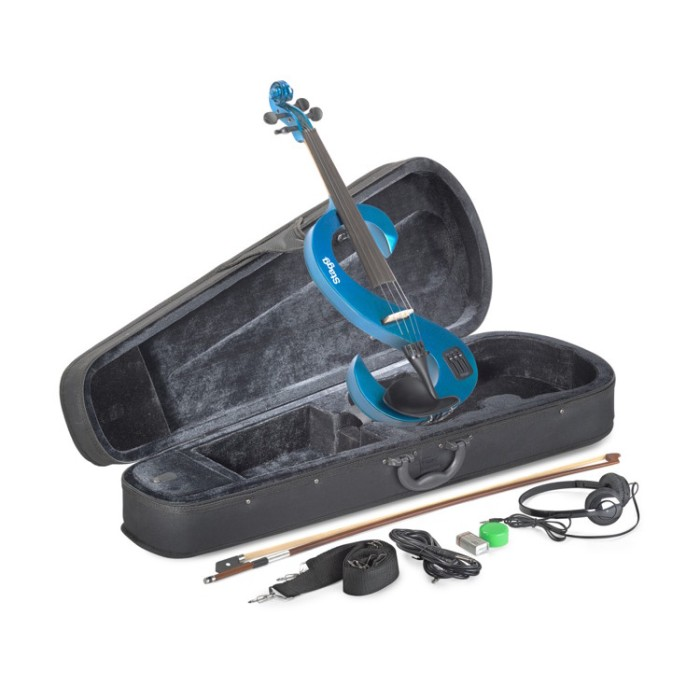 Violino Stagg EVN 4/4 MBK blu metallizzato, corpo in acero, tastiera in ebano, con archetto e cuffie incluse