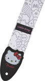 Tracolla per bambini Fender® x Hello Kitty® in poliestere bianco, 5 cm di larghezza, con estremità in pelle e grafica di Hello Kitty