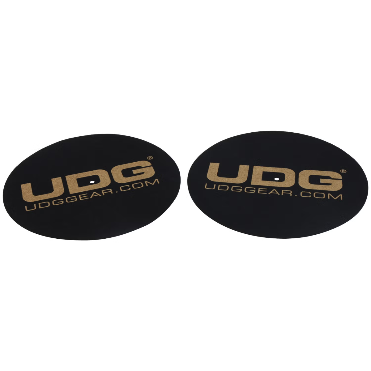 Due slipmat neri con logo dorato UDG, in feltro, diametro 30,5 cm, spessore 0,2 cm, per DJ, venduti insieme