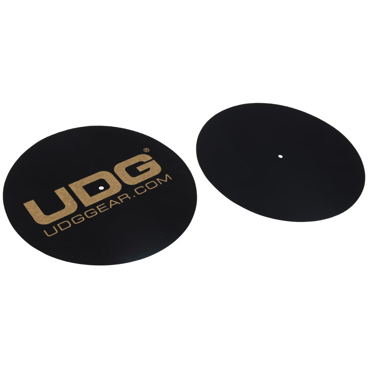 Coppia di slipmat per DJ in feltro nero con logo dorato UDG, diametro 30,5 cm, spessore 0,2 cm