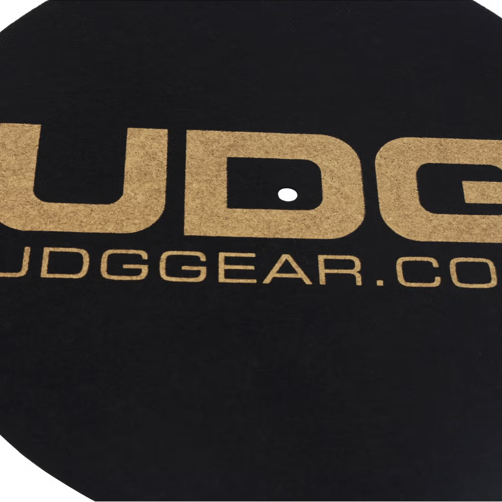 Slipmat neri e dorati per DJ, in feltro, diametro 30,5 cm, spessore 0,2 cm, venduti in coppia con logo UDG