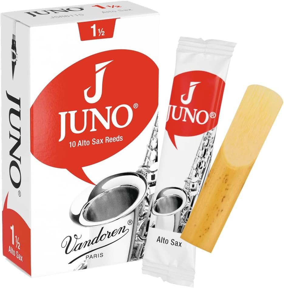 Confezione da 10 ance Juno per sax alto, misura 1.5, reattive e sigillate per preservare la freschezza e la qualità