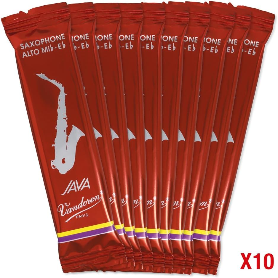 Confezione da 10 ance Vandoren Java Red Cut per sax alto, misura 3, flessibili con suono pieno e attacco preciso