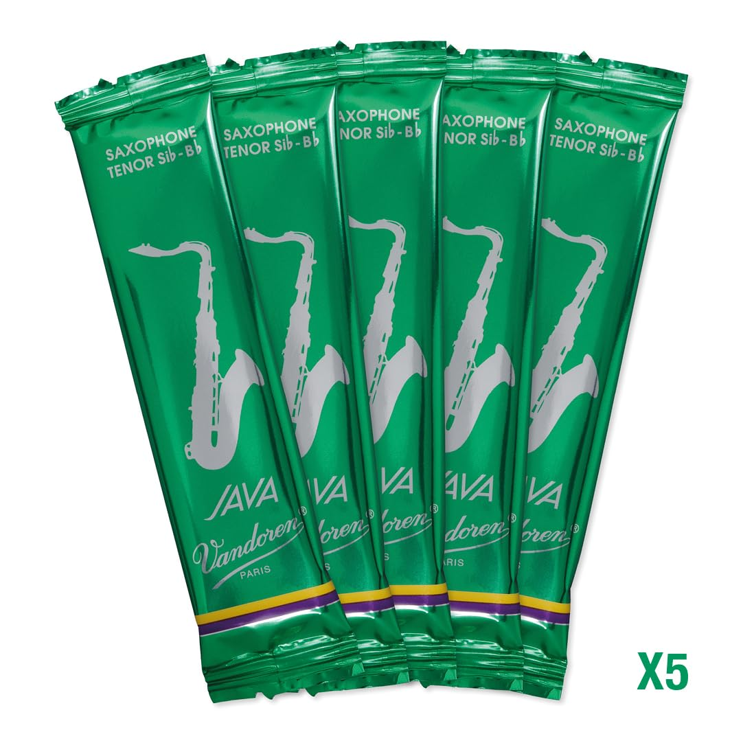 Confezione da 5 ance Sax Tenore Java Green N. 2.5, flessibili, suono brillante, sviluppate per jazz e musica popolare