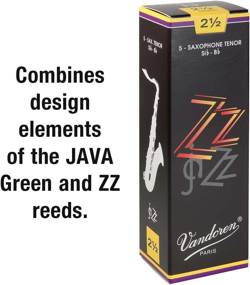 Ance Vandoren SR4225 Java N. 2.5 per sax tenore, confezione da 5, flessibili e con lunga parte vibrante per jazz