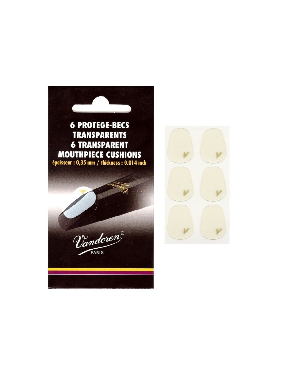 Confezione di 6 pastiglie Vandoren VMC6+, spessore 0,35 mm, trasparenti, per proteggere il bocchino da segni di denti